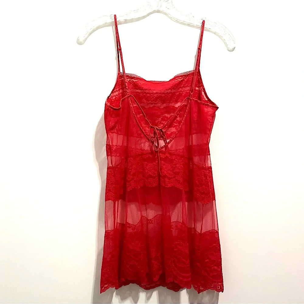 Women’s Red Sexy Sheer Chemise Lace Slip